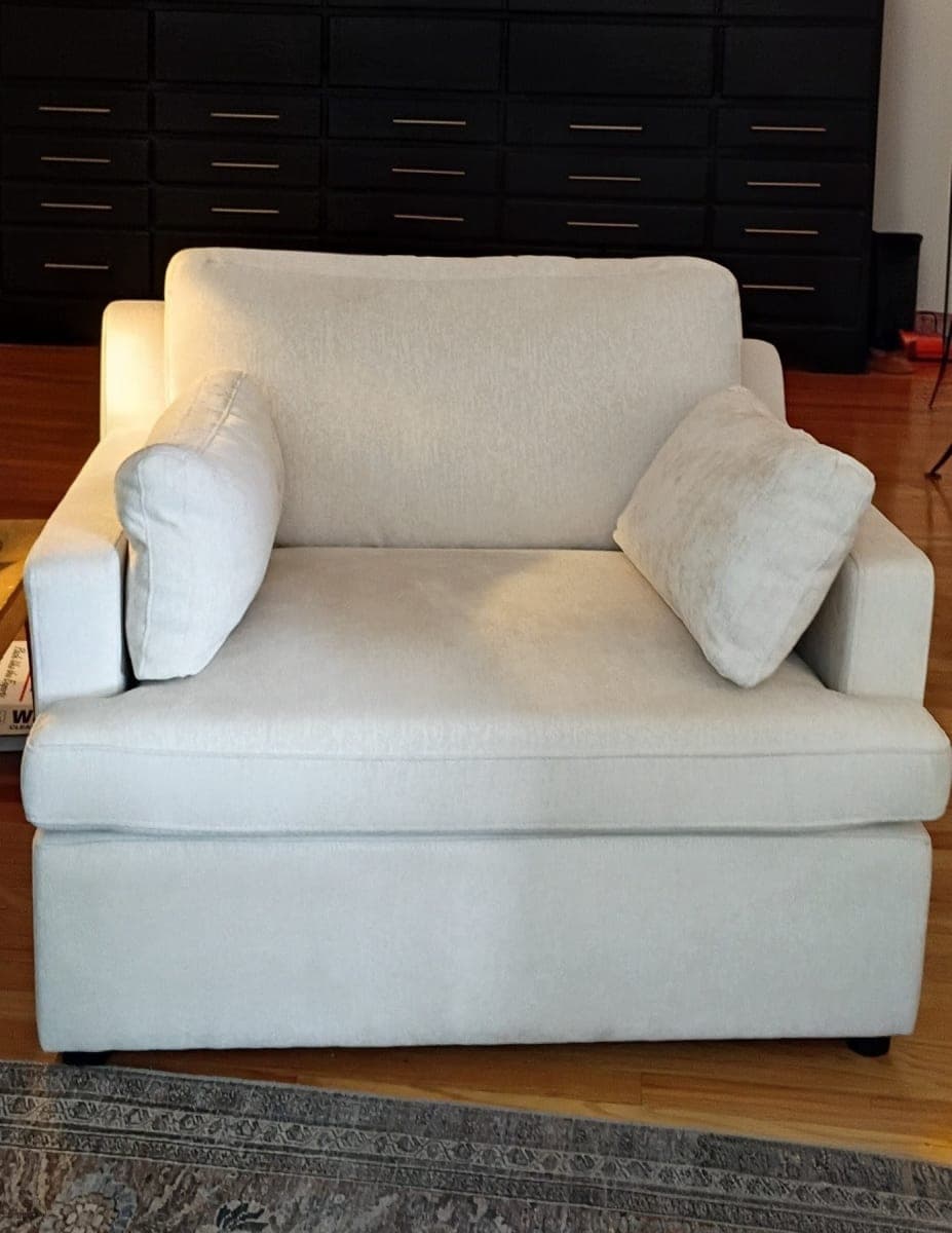 Oversized Cream Upholstered Club Chair with Lumbar Pillows - photo 1