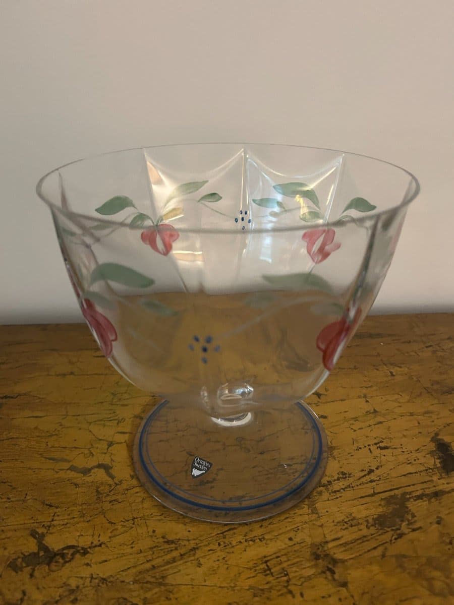 Orrefors Sweden Hand-Painted "Maja" Glass Compote Bowl - photo 1