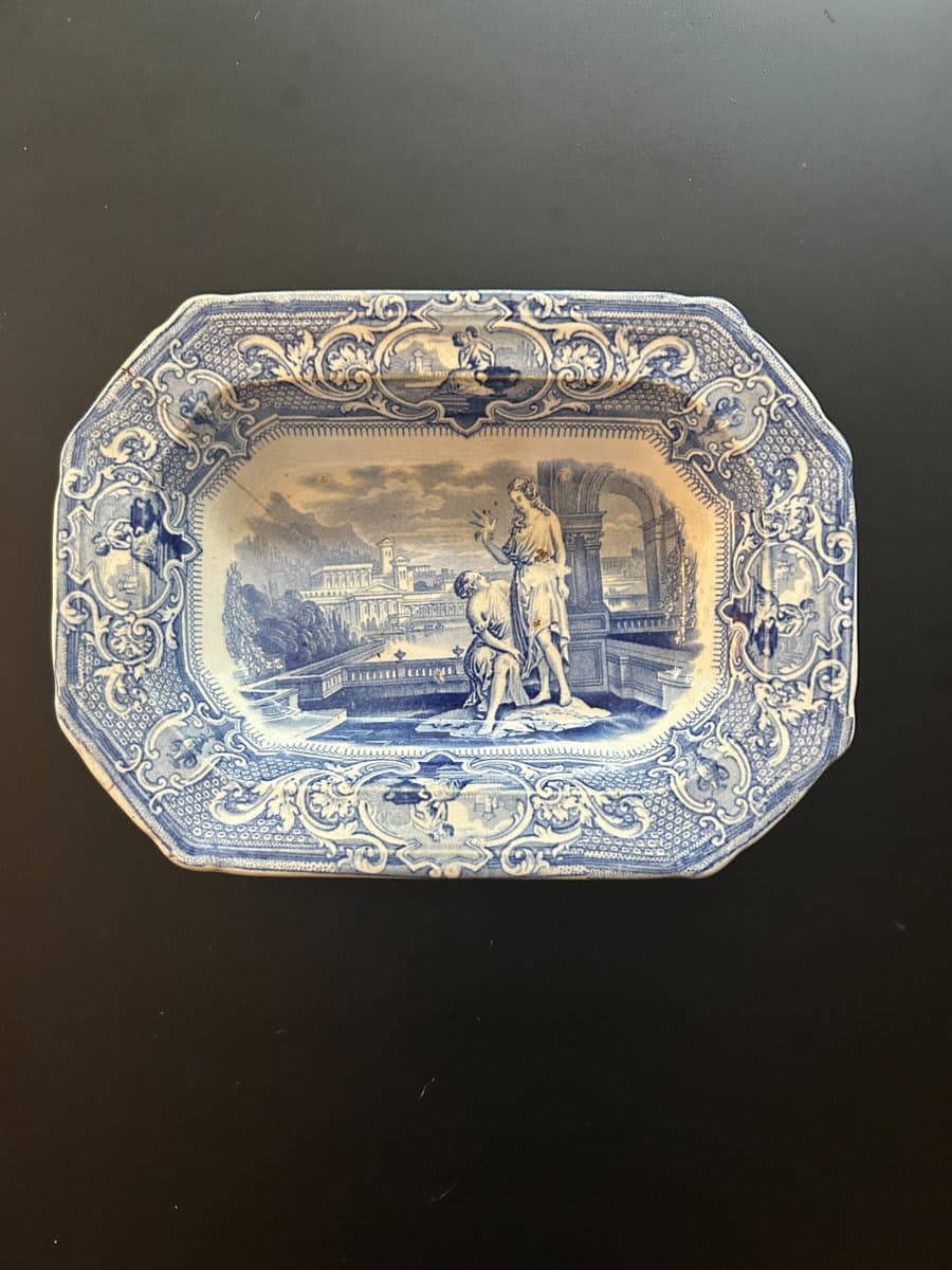 Antique Blue & White Transferware Serving Bowl – Classical Figures - photo 1