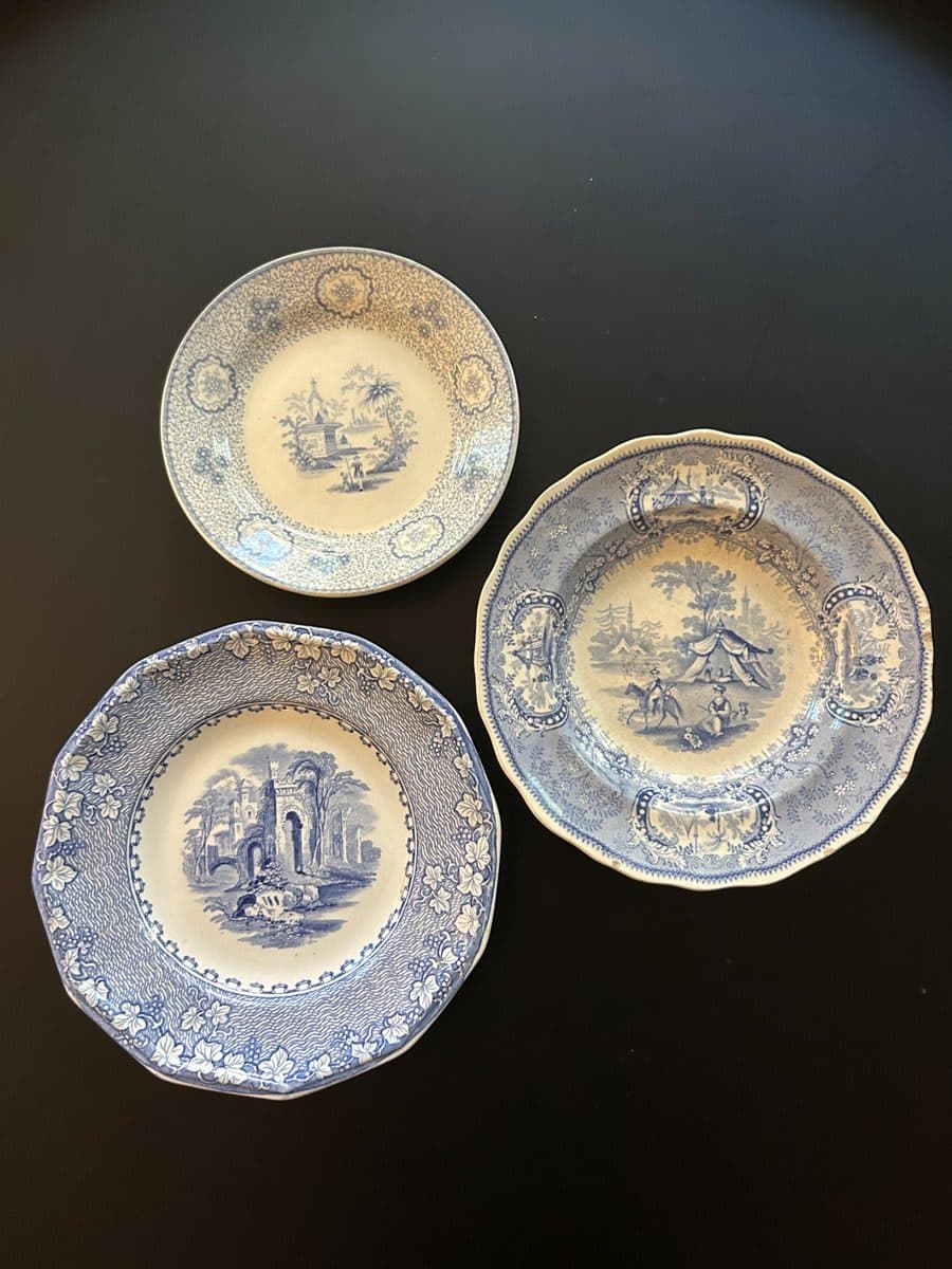 Antique Blue & White Transferware Plates Set of 3 - photo 1