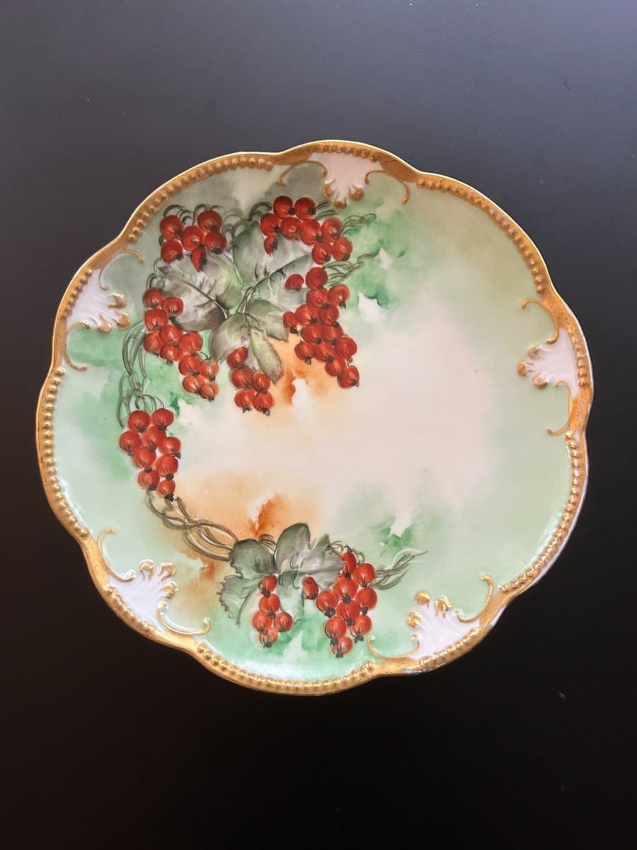 Antique Hand-Painted Limoges Porcelain Plate with Red Currants - photo 1