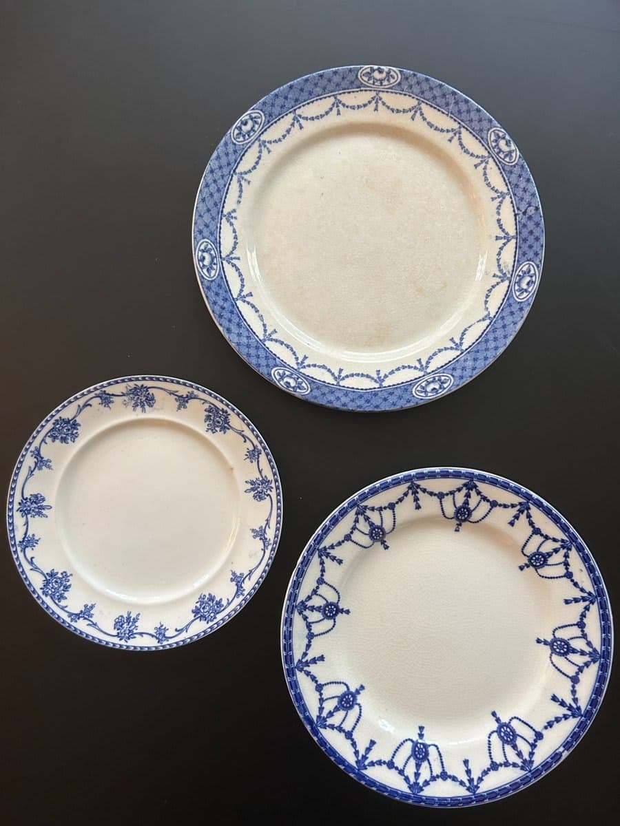 Antique Blue & White Transfer Ware Plates Set of 3 - photo 1