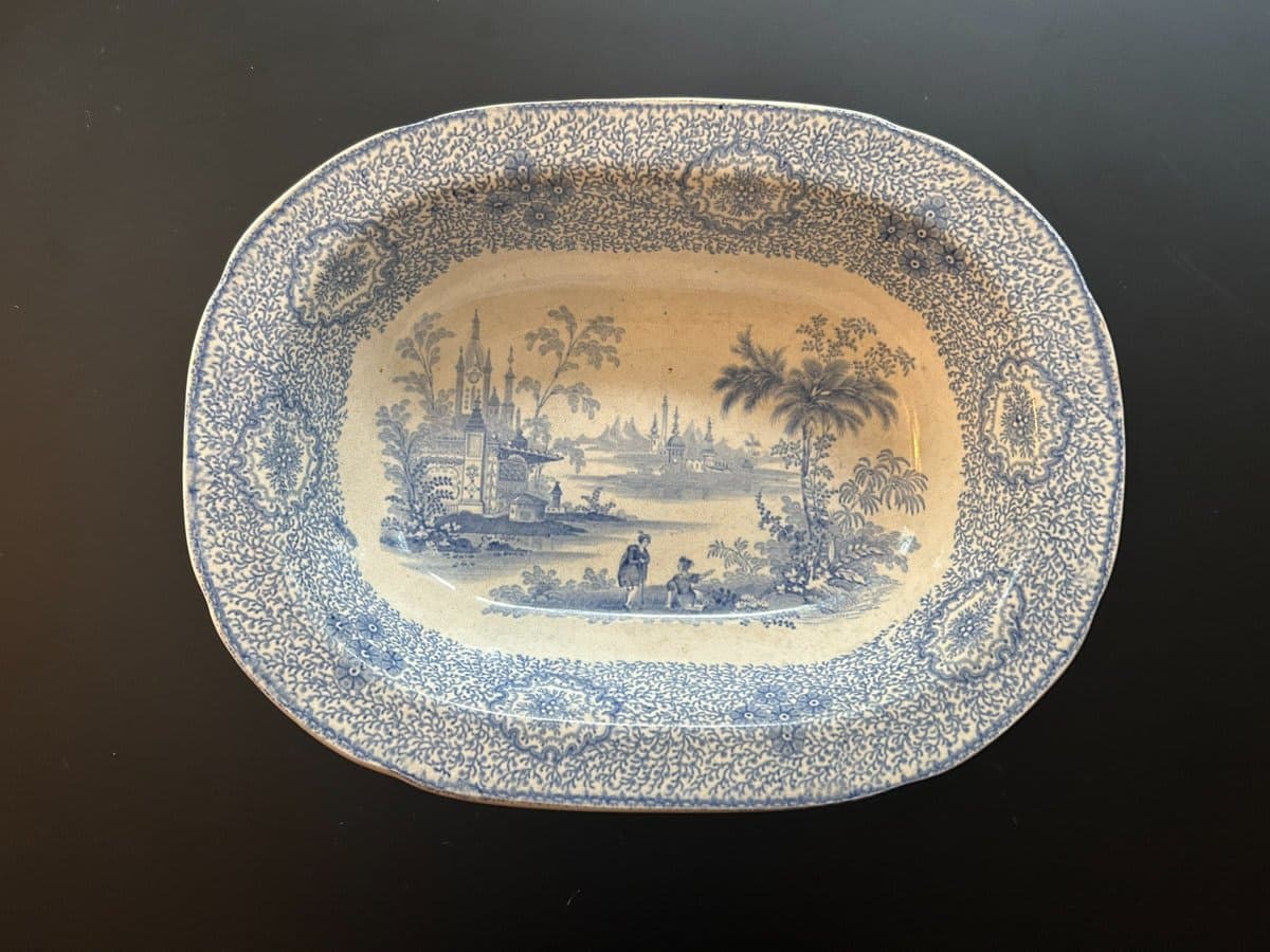 Antique Blue & White Transfer Ware Serving Bowl - photo 1