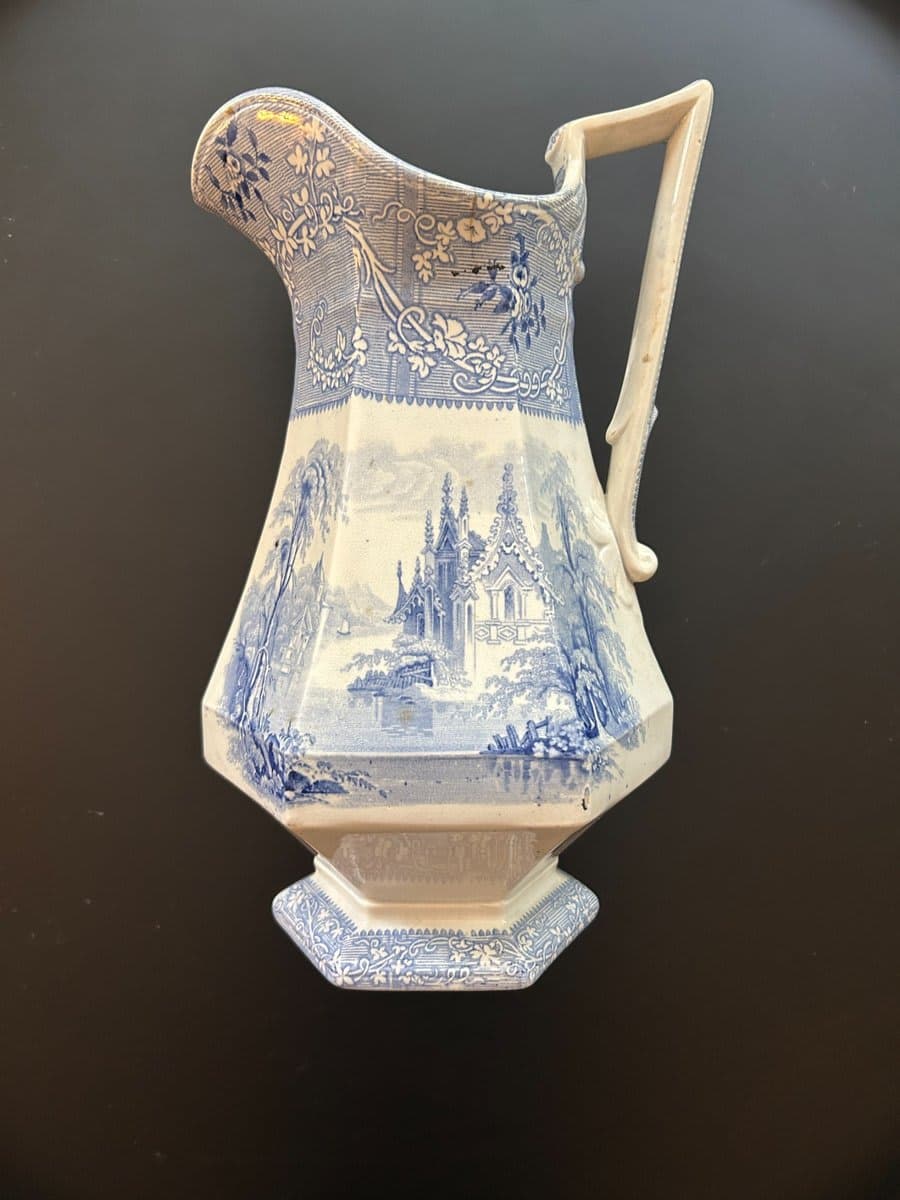 Antique Blue & White Davenport "Freiburg" Transferware Pitcher - photo 1