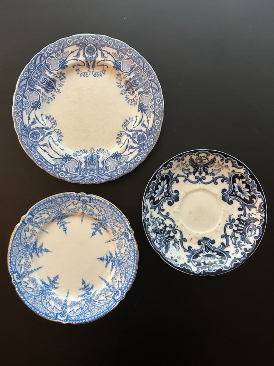 Antique Blue & White Transfer Ware Plates – Set of 3 - photo 1