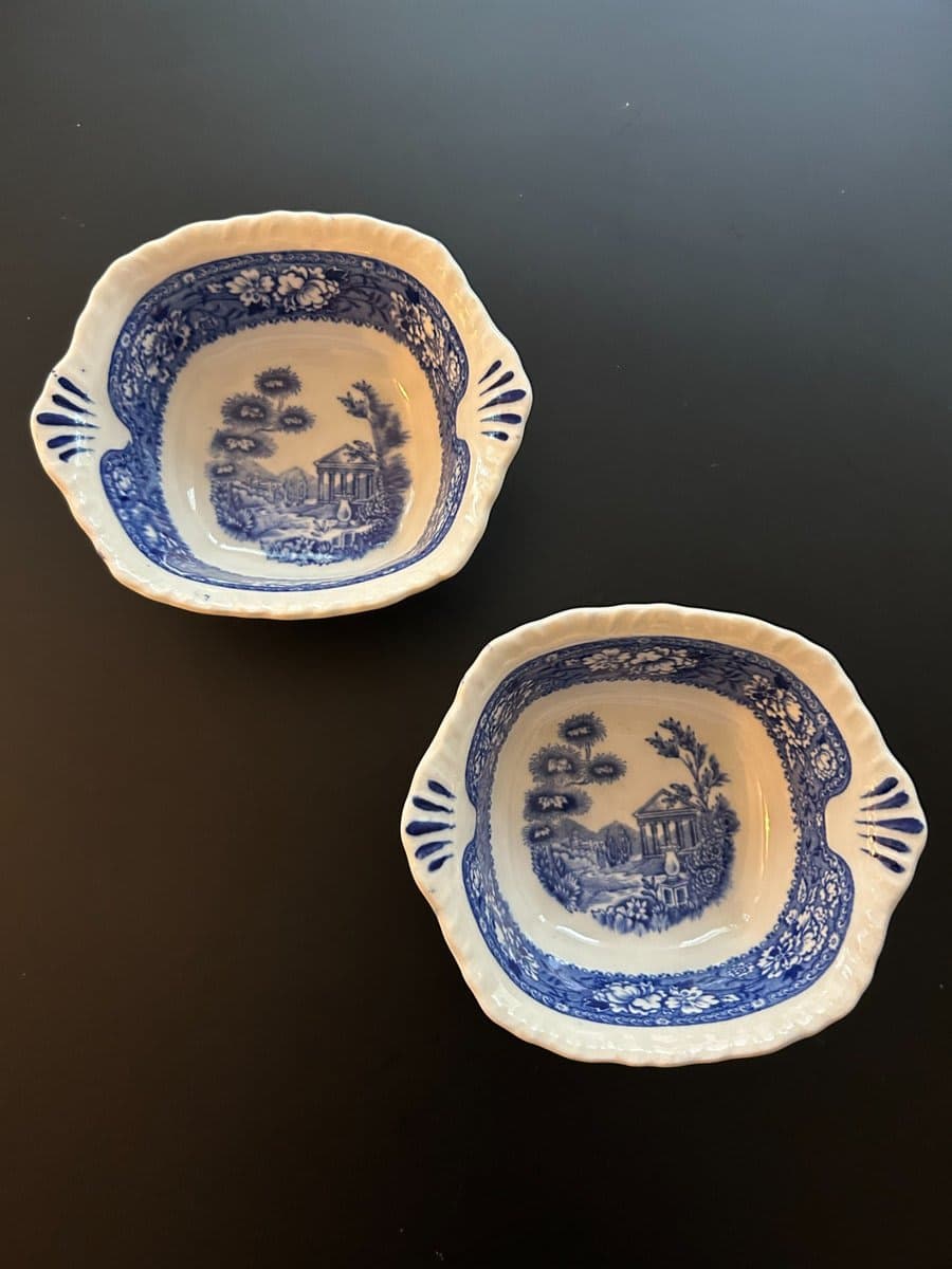 Antique Blue & White "Tudor Rose" Transferware Serving Dishes, Pair - photo 1