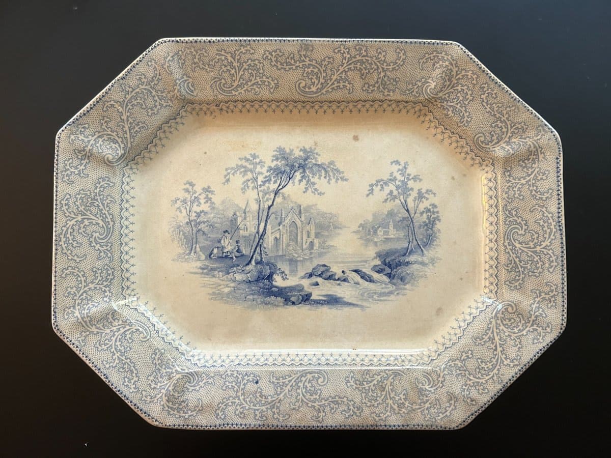 Antique Blue & White Transfer Ware Serving Platter - photo 1