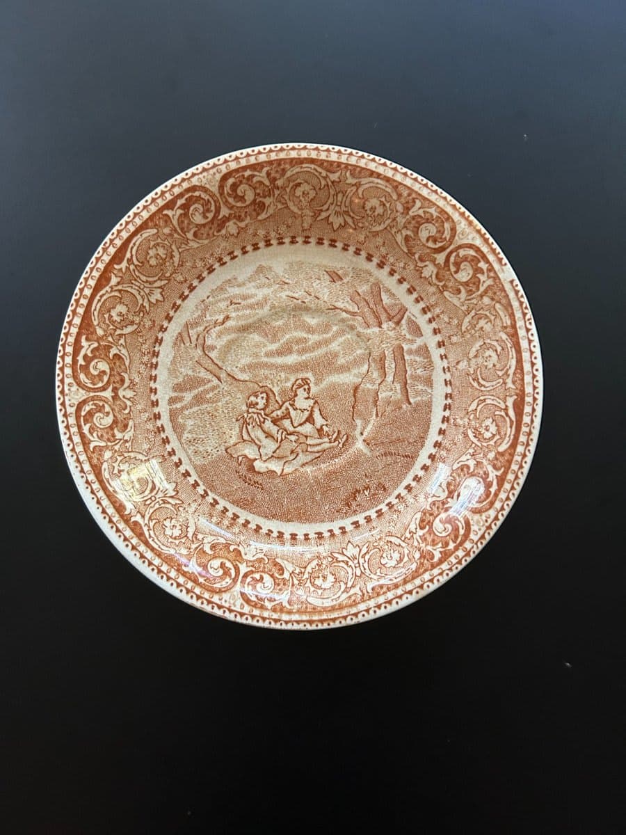 Brown Transferware Romantic Scene Soup Bowl - photo 1