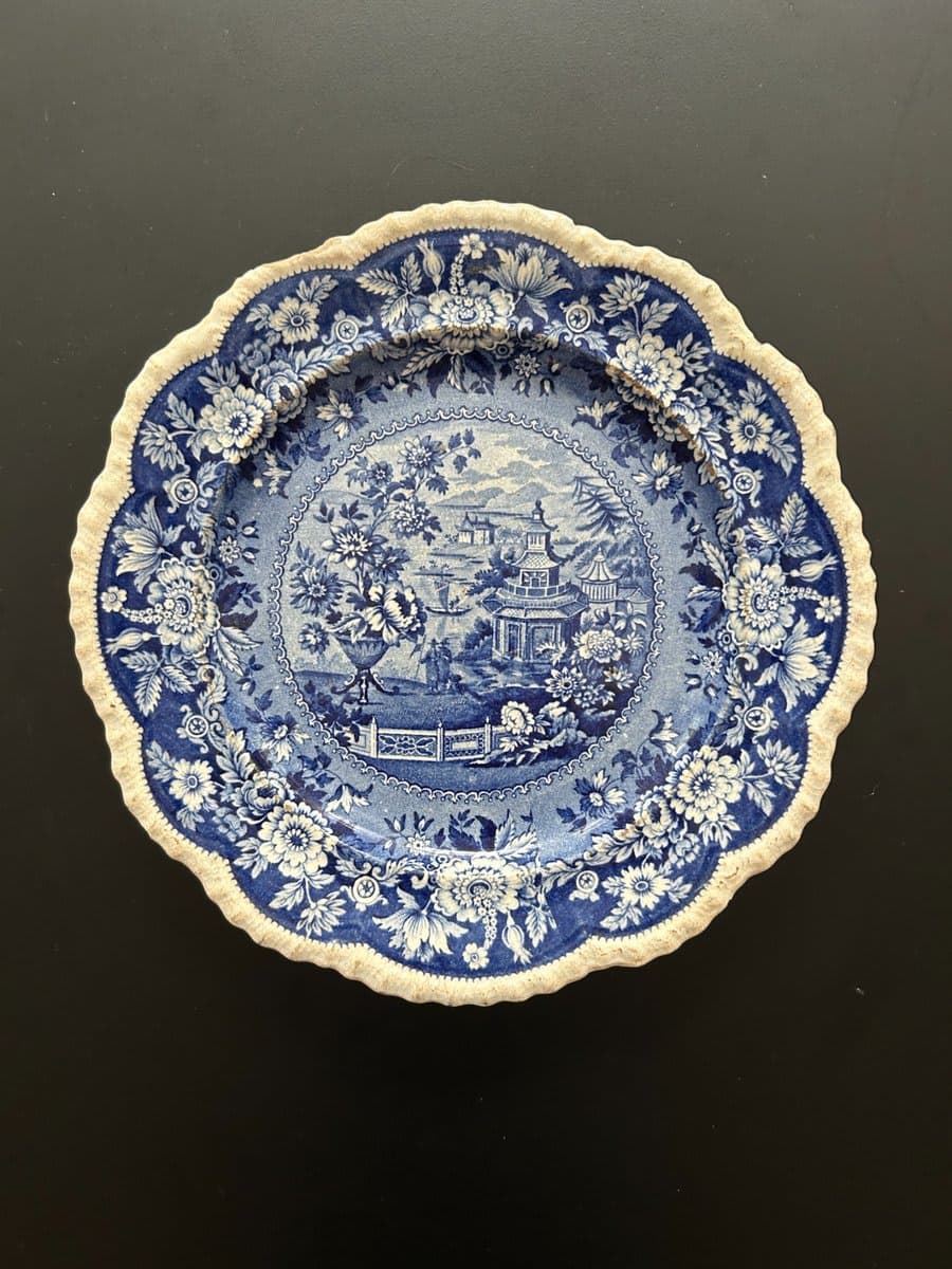 Antique Blue & White Transferware Plate with Chinoiserie Scene - photo 1