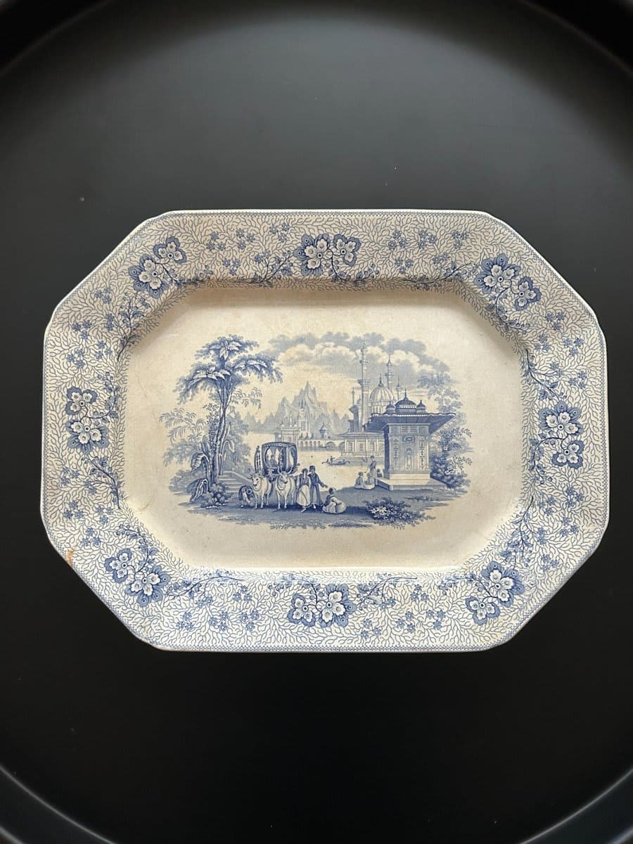 Antique Blue & White Transfer Ware Serving Platter - Indian Scene - photo 1