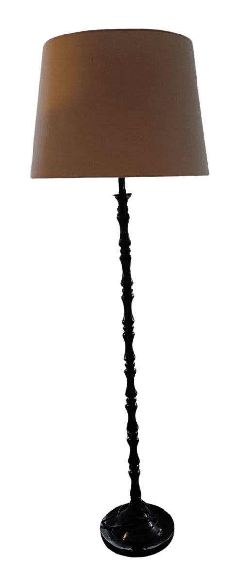 Dark Wood Turned Floor Lamp with Beige Drum Shade - photo 1