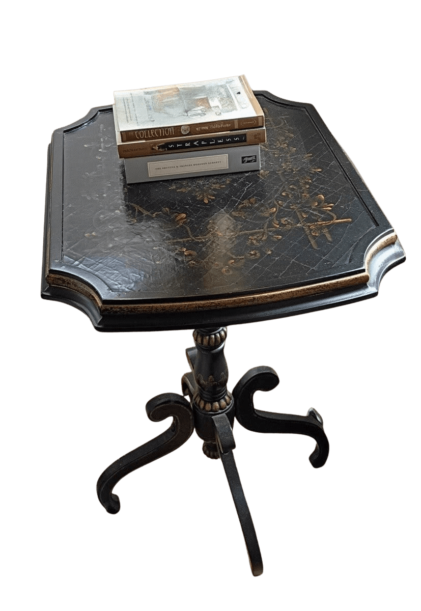 Antique Black & Gold Chinoiserie Pedestal Side Table - photo 1