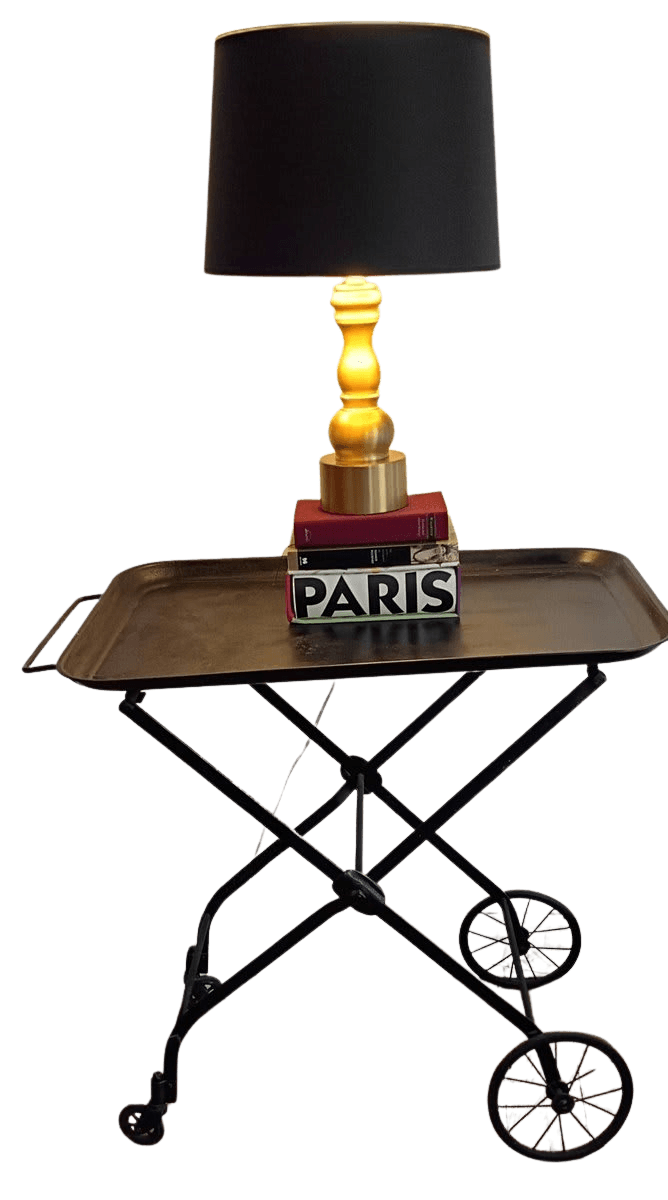 Brass Tray Top Bar Cart with Black Iron Folding Stand - photo 1