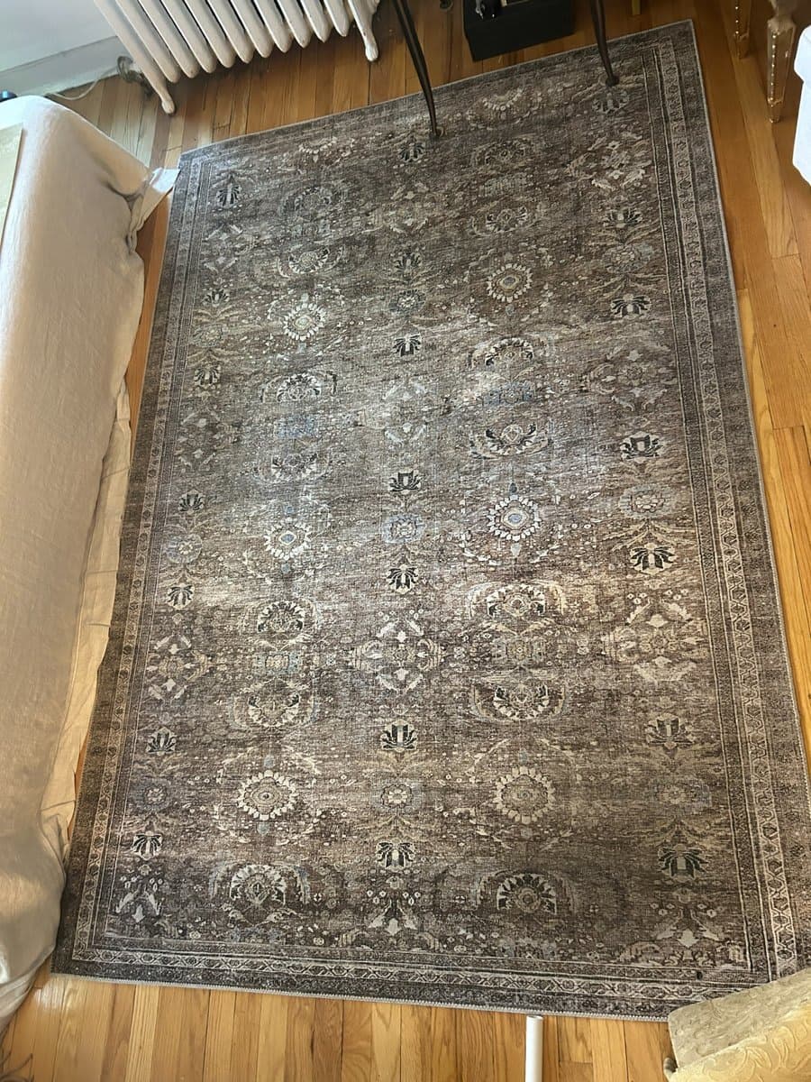 Distressed 5' x 7.5' Persian-Style Area Rug in Moss/Dark Taupe/Pale BlueTones - photo 1