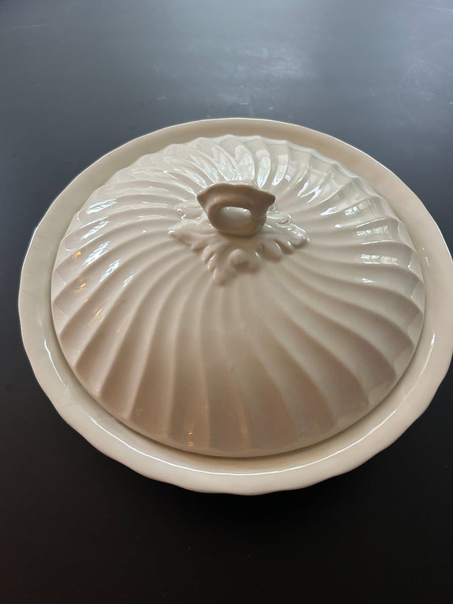 Vintage Ceramic Covered Casserole Dish with Swirl Lid - photo 1