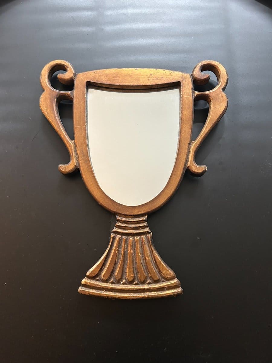 Trophy Cup Shaped Mirror with Ornate Wood Frame - photo 1
