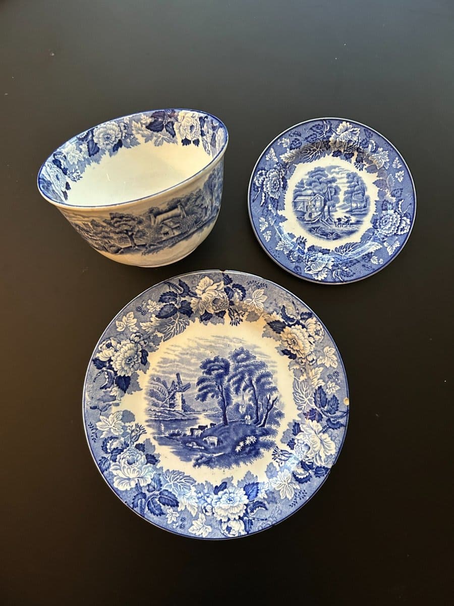 Blue & White "Enoch Woods" Transferware Plates and Bowl Set - photo 1