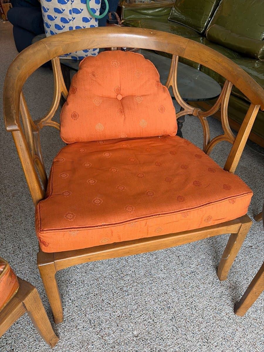 Set of 3 Mid-Century Billy Haines-Style Barrel Chairs with Orange Cushions