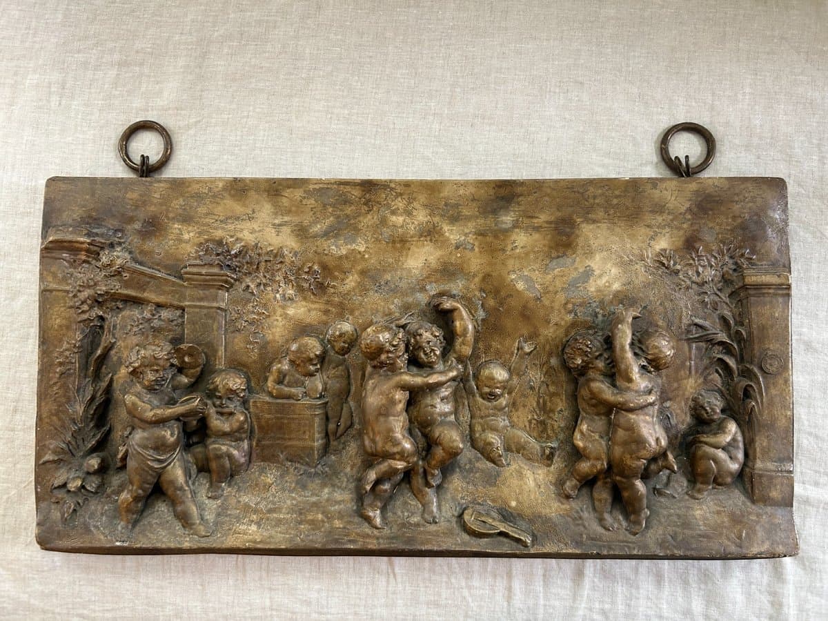 Harold Studio Antique Bronze Relief Plaque with Putti/Cherubs - photo 1