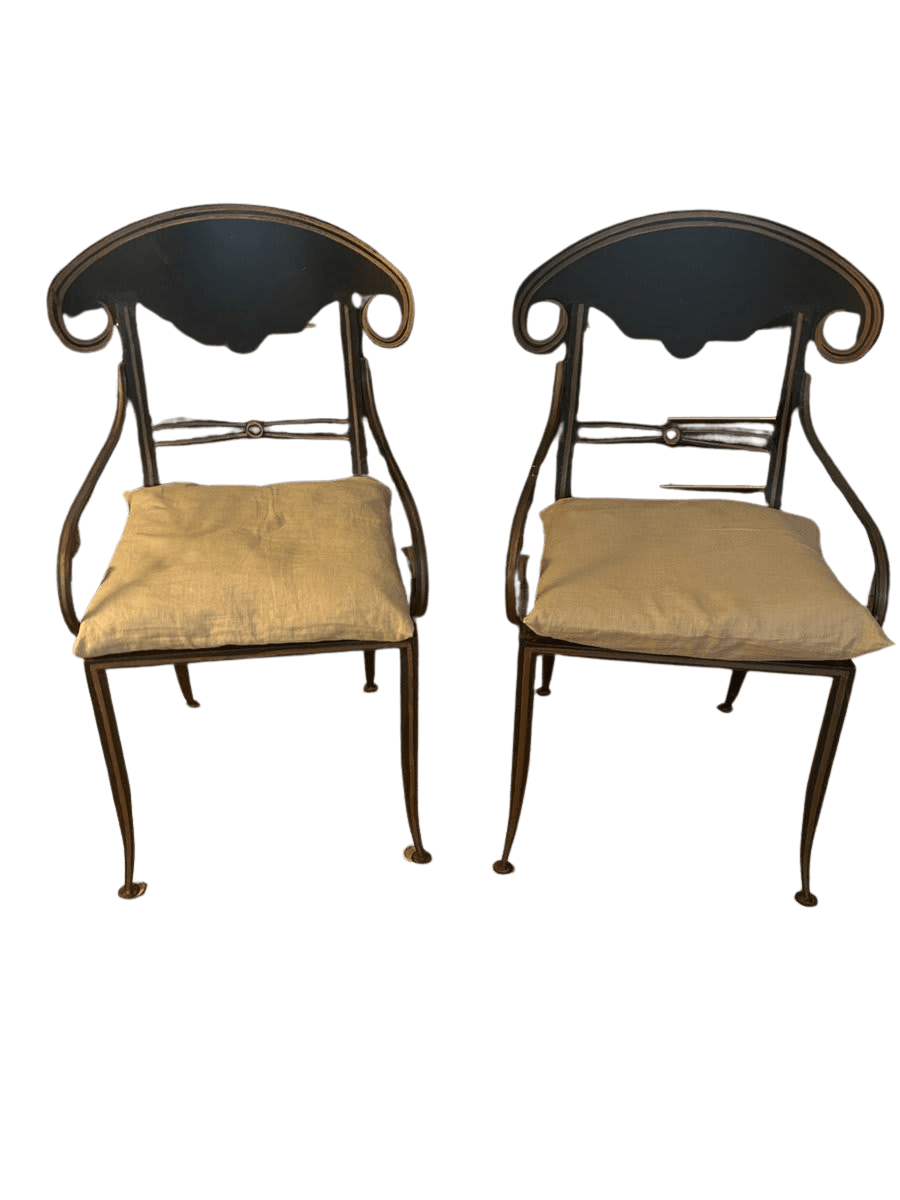 Wrought Iron Dining Chairs with Linen Cushions (Pair) - photo 1