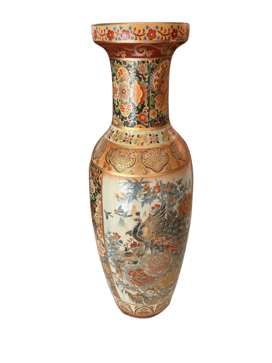 Large Japanese Satsuma Style Floor Vase with Peacock & Floral Motif - photo 1