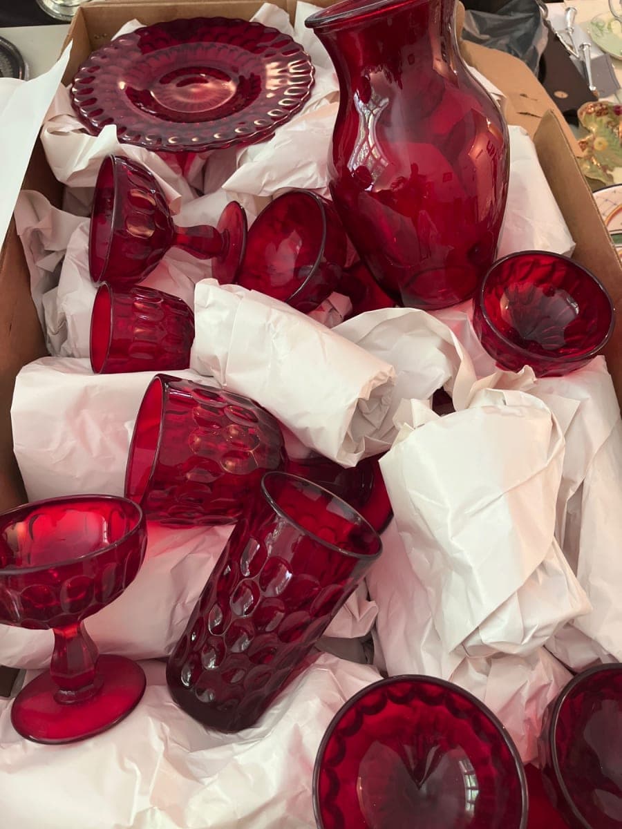 Ruby Red Depression Glass Collection — Pitcher, Cake Stand, Stemware & Tumblers - photo 1