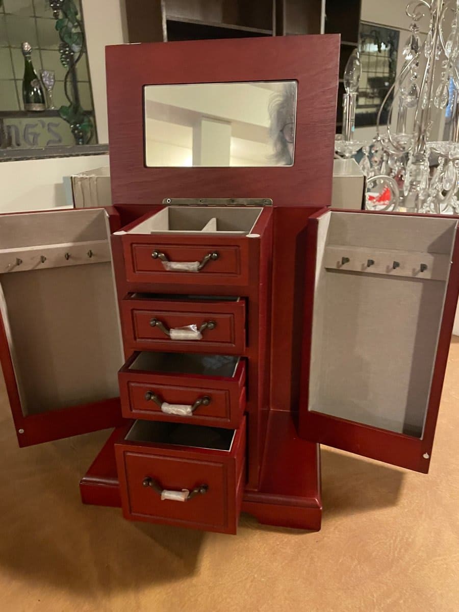 Red Mahogany Finish Jewelry Armoire with Mirror - photo 1