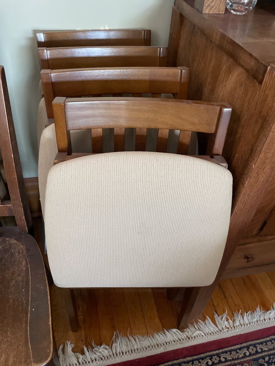 Set of 4 Mission-Style Walnut Dining Chairs with Upholstered Seats