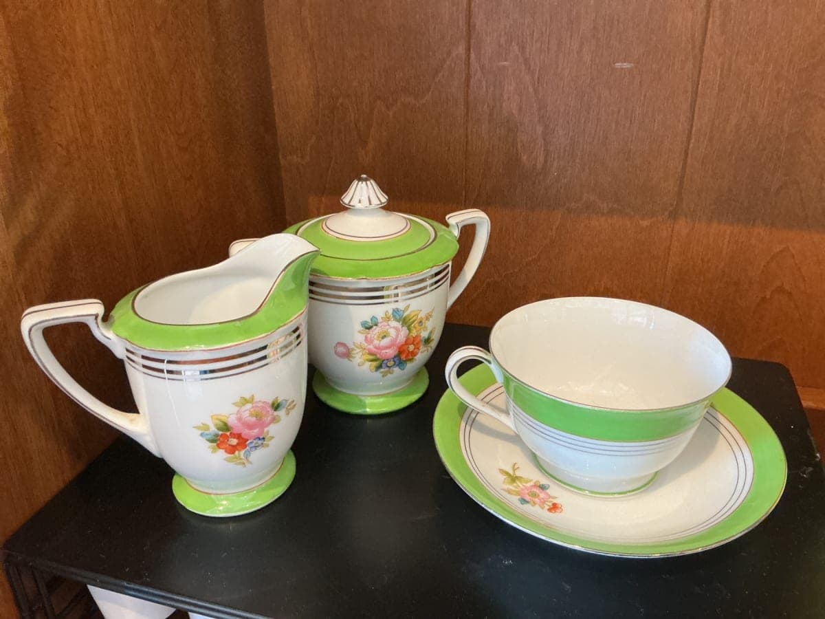 Vintage Green & White Floral Porcelain Tea Set - photo 1