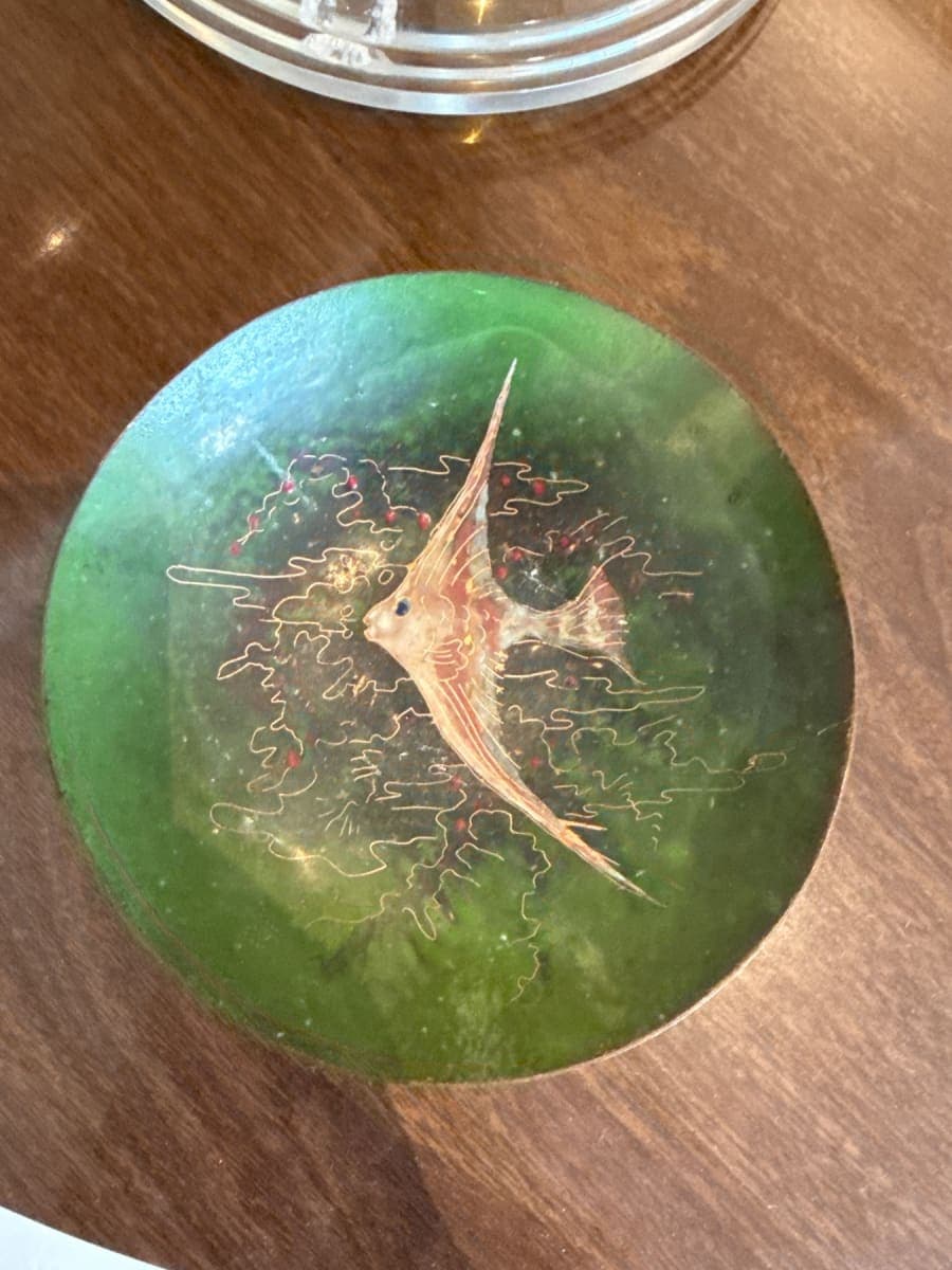 Vintage Enamel on Copper Decorative Bowl with Angelfish - photo 1