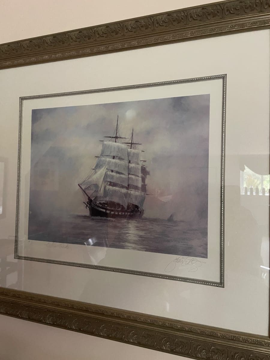 Framed Tall Ship Sailing Vessel Signed Print - photo 1