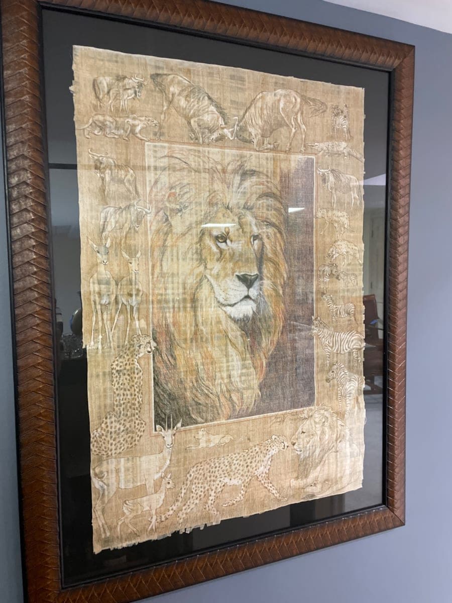 Framed African Safari Lion Papyrus Art frame - photo 1