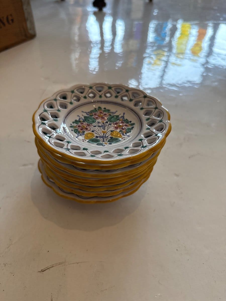 Hand-Painted Reticulated Floral Ceramic Plates Set - photo 1