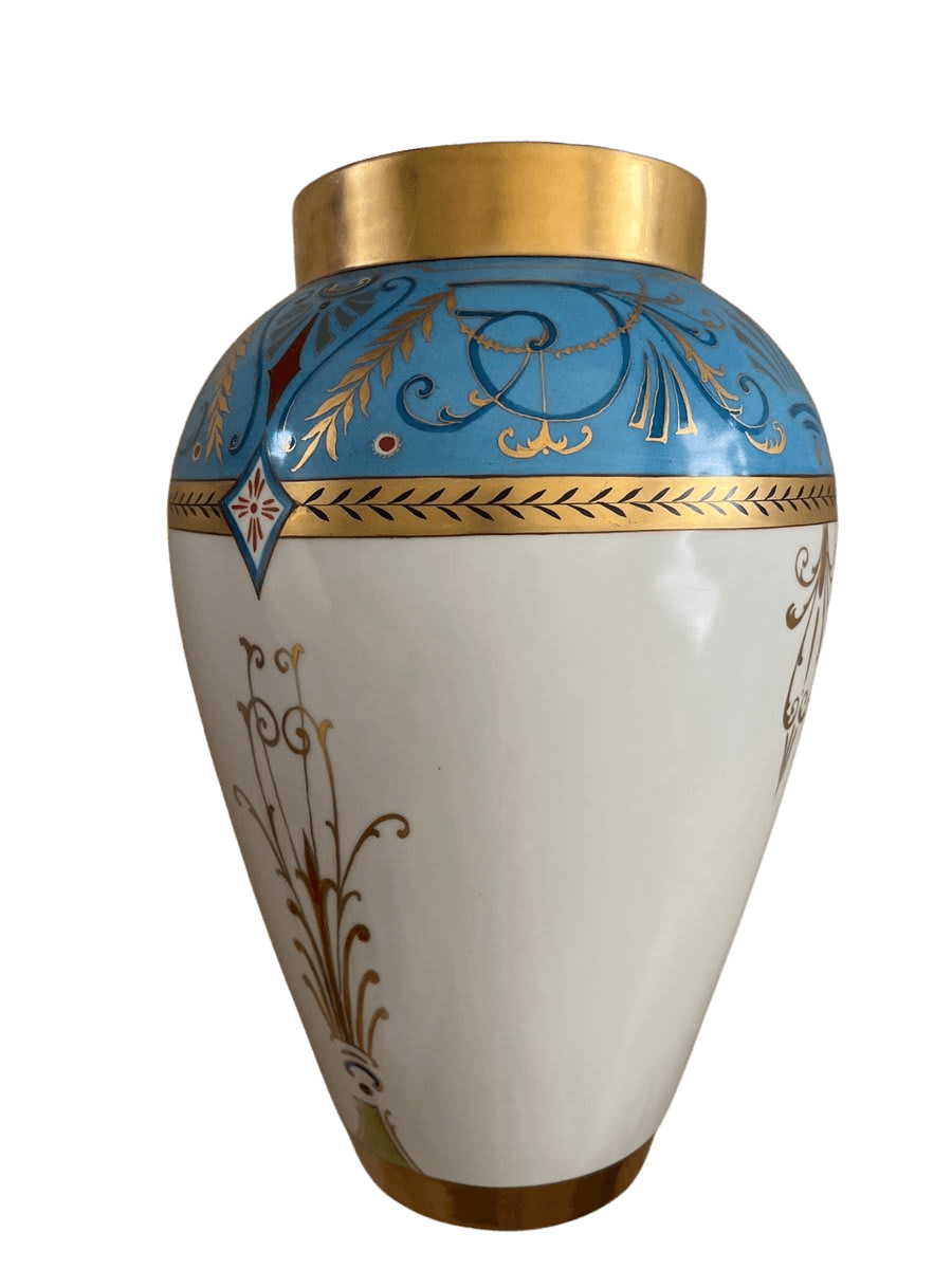 Antique Hand-Painted Porcelain Vase Gold Trim - photo 1