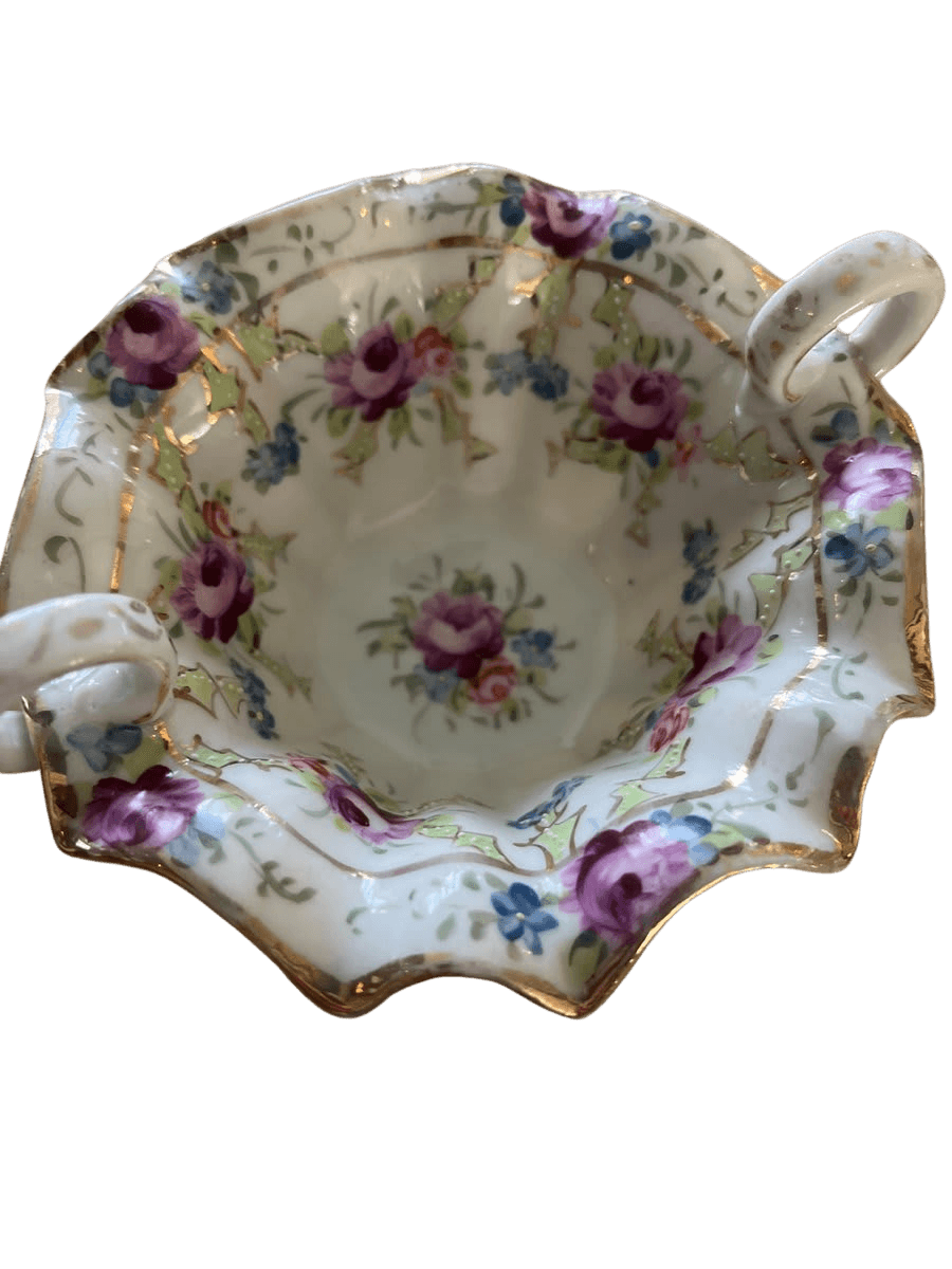 Antique Hand-Painted Floral Porcelain Sugar Bowl - photo 1