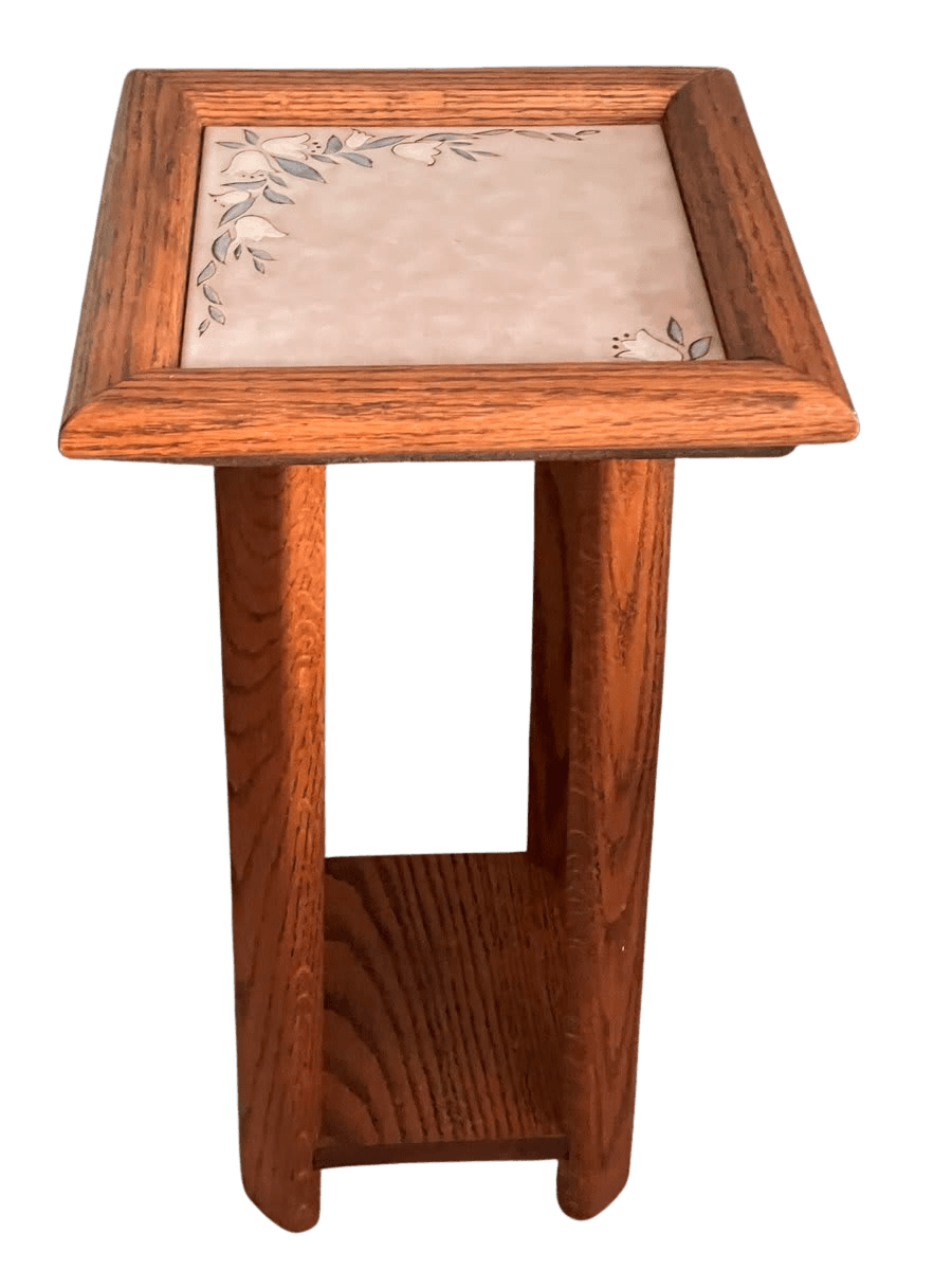 Oak Plant Stand with Decorative Tile Top - photo 1