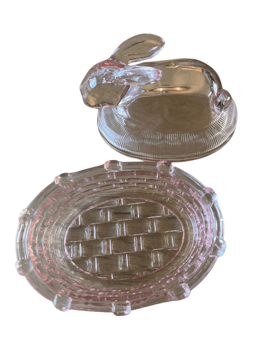 Depression Glass Glass Bunny Covered Candy Dish - photo 1