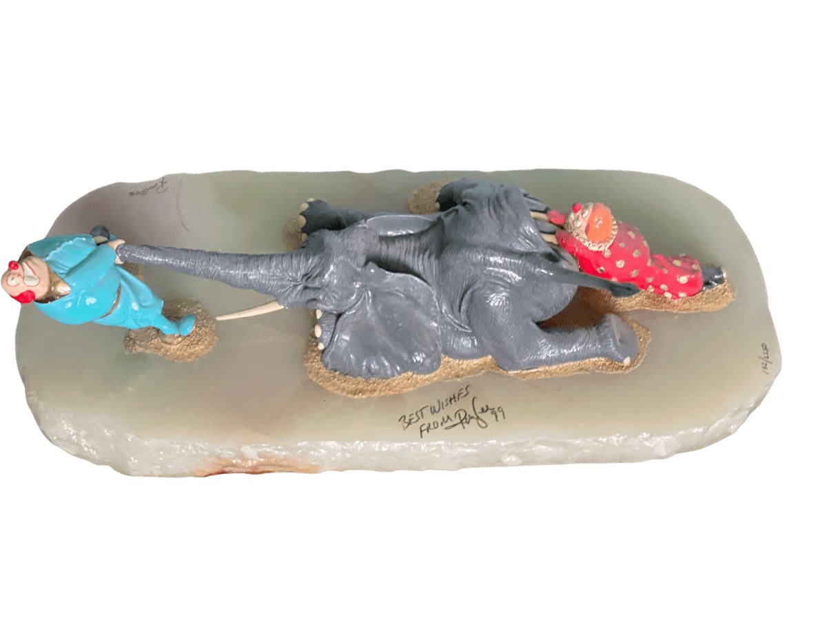 Clown & Elephant Circus Sculpture on Onyx Base - photo 1