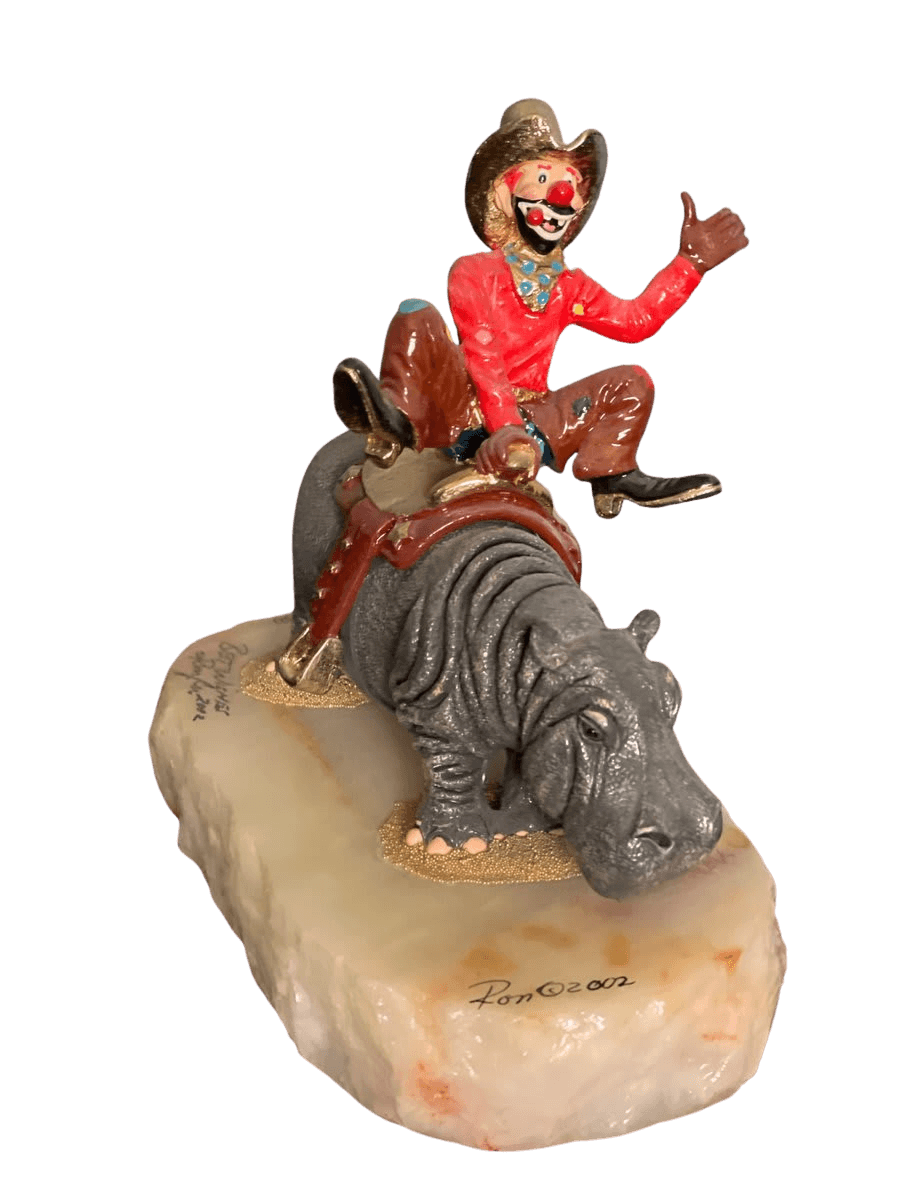 Cowboy Clown on Hippo Figurine on Onyx Base - photo 1