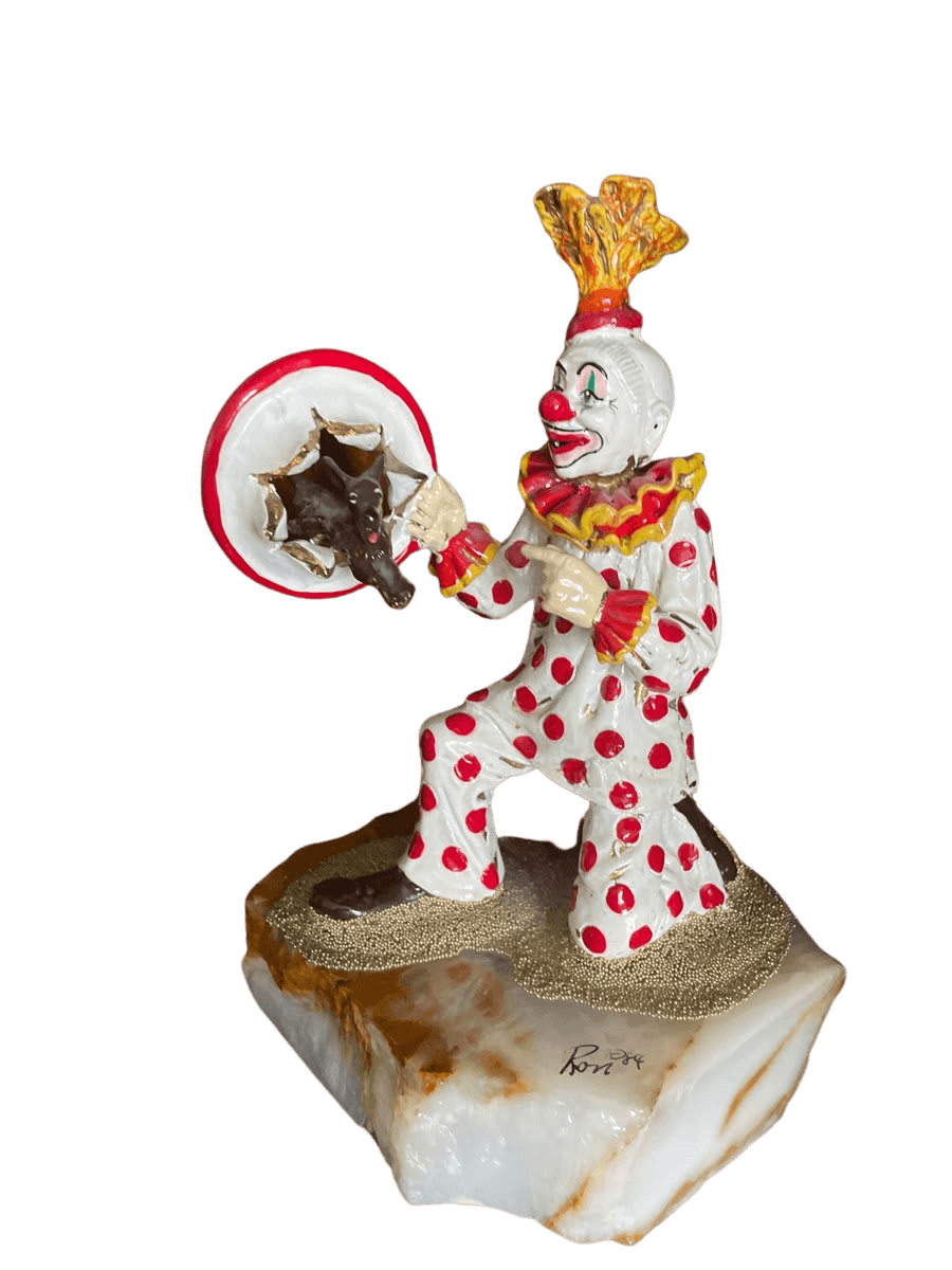 Clown Figurine with Cat on Marble Base - photo 1