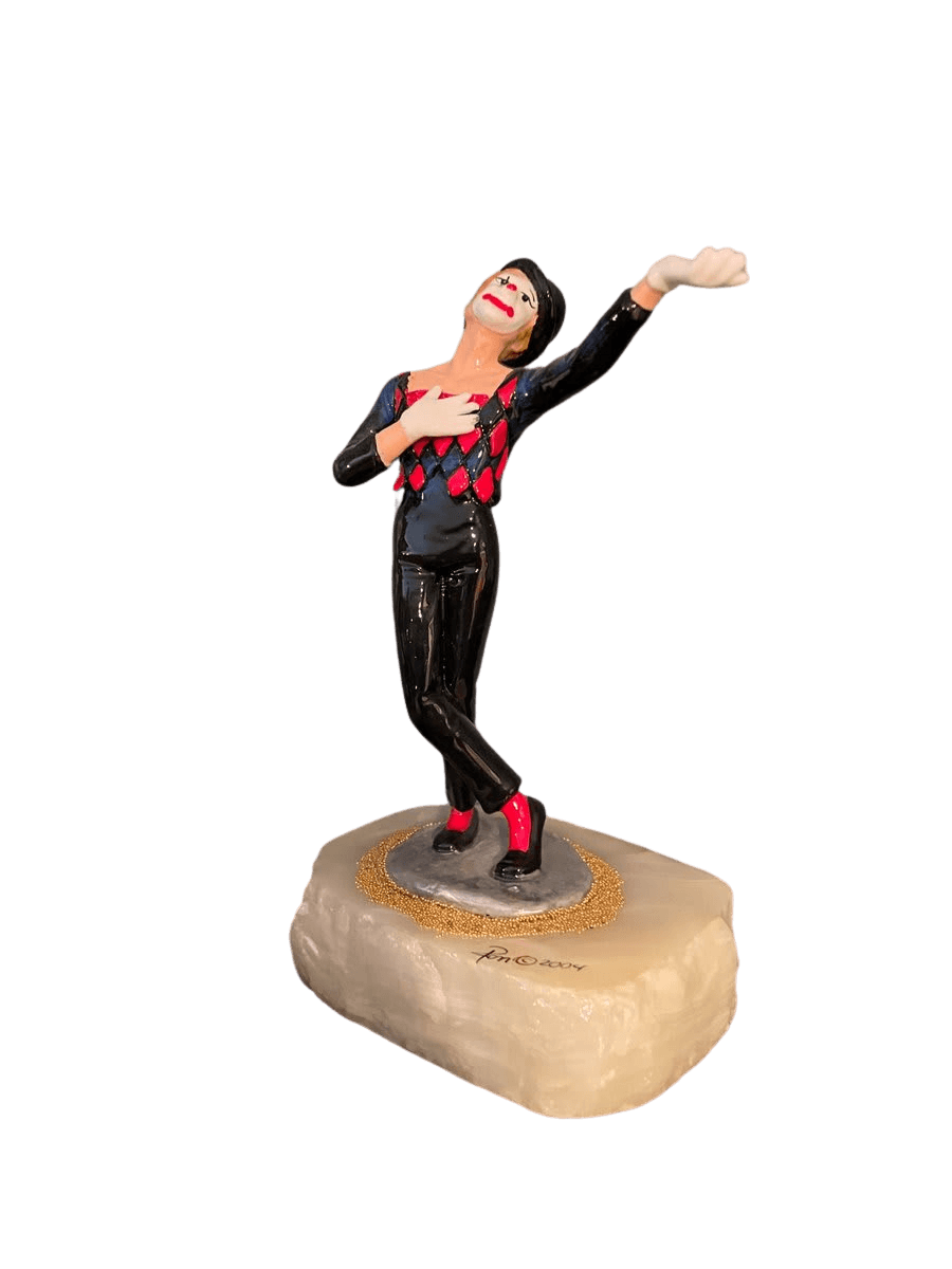 Harlequin Mime Dancer Figurine on Stone Base - photo 1