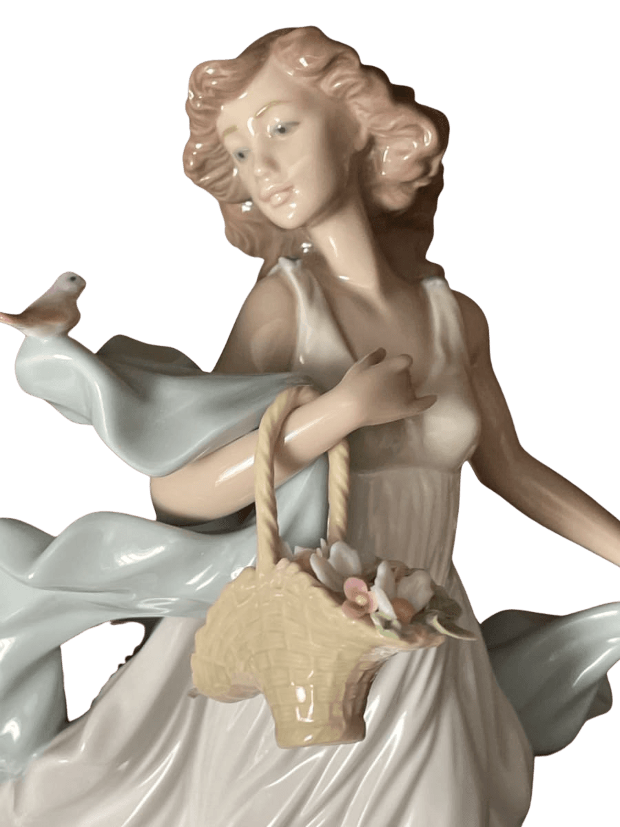 Porcelain Lady Figurine with Basket and Flowing Dress - photo 1