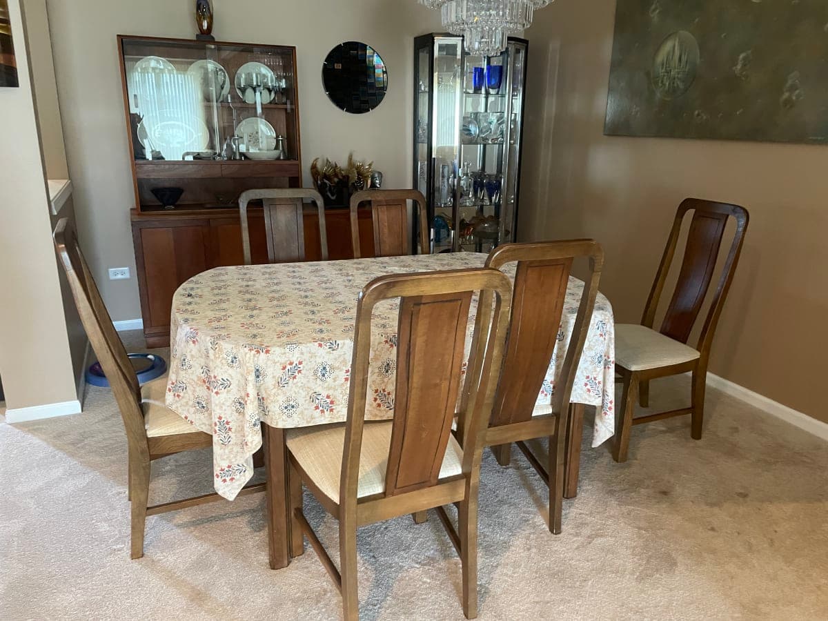 Mid-Century Walnut Dining Table and Chair Set