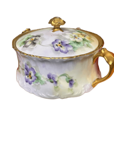Antique Limoges Porcelain Pansy Covered Cracker Jar - photo 1