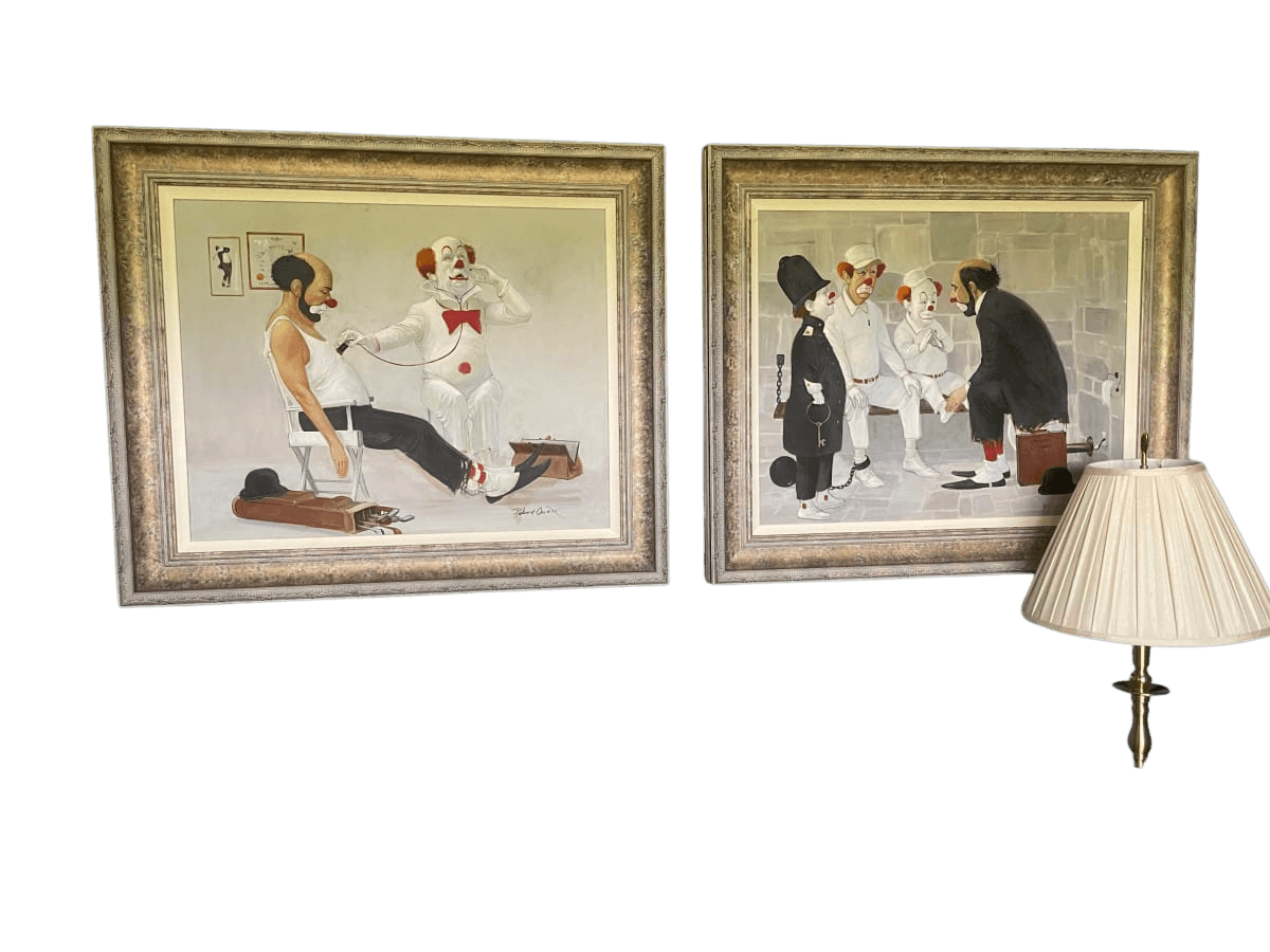 Pair of Framed Clown Oil Paintings - photo 1