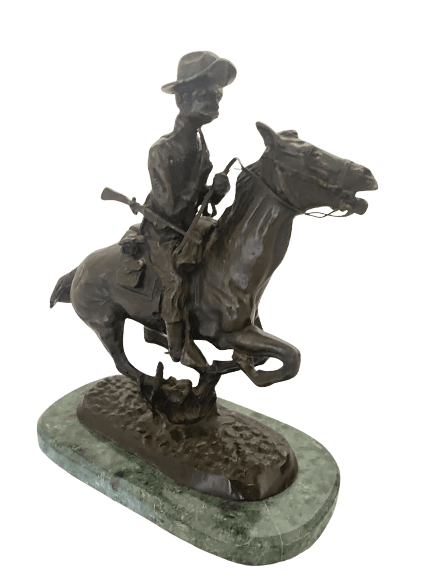 Bob Parks Bronze Cowboy on Horseback Sculpture Marble Base - photo 1