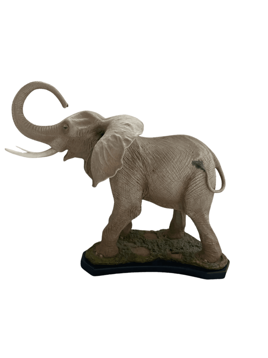 African Elephant Resin Figurine on Wood Base - photo 1