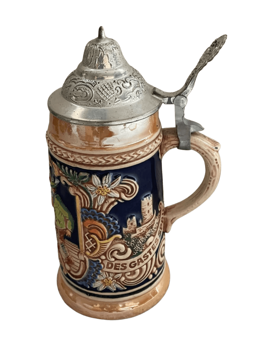 German Stoneware Beer Stein with Pewter Lid - photo 1