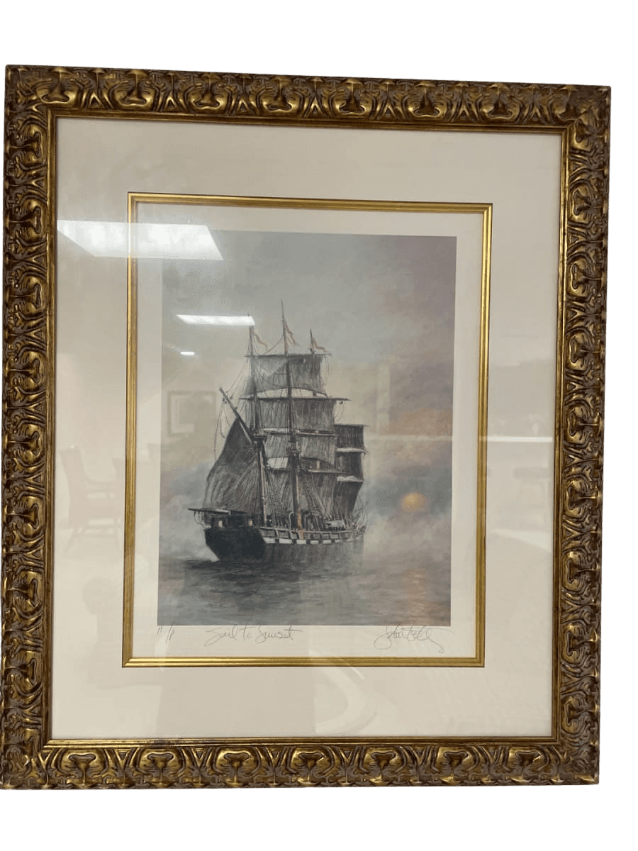 Framed Tall Ship Print 'Sail to Sunset' - photo 1