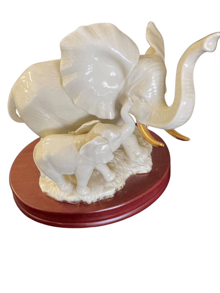 White Porcelain Elephant Mother and Calf Figurine - photo 1